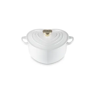 HERZBRÄTER Gusseisen Bräter White | Schmortopf Herzform | 20 cm | weiß | Induktion & Backofen geeignet | emailliert