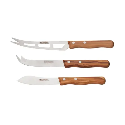 Le Creuset Käsemesser Set 3-teilig | Olivenholzgriff | für Weich- & Hartkäse | rostfreier Edelstahl | Natur Holz