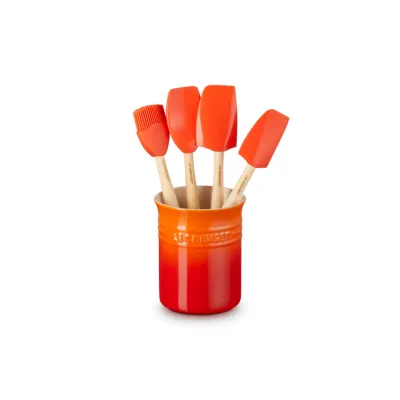 Craft Kochkellen-Set 5-tlg. | Küchenutensilien Set | Steinzeug-Behälter | Geschenkbox | ofenrot
