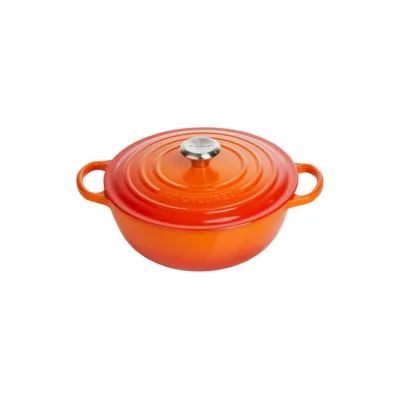 Le Creuset Bräter La Marmite Signature 26cm | Gusseisen Topf | Rund | Schwarze Emaille | Induktion geeignet | Ofenrot