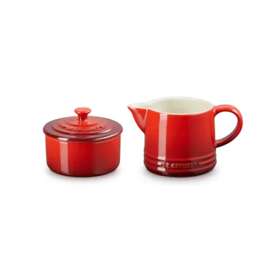 Le Creuset Milch- und Zuckerset | Signature Kirsche | Keramik | großes Fassungsvermögen | ikonisches Design | rot