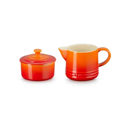 Le Creuset Milch- und Zucker-Set | ikonisches Design | großes Fassungsvermögen | Keramik | Ofenrot