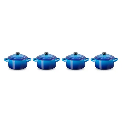 Le Creuset Mini-Cocotte 4er Set | Mini-Auflaufformen 0,25l | Steinzeug | spülmaschinengeeignet | azure blau