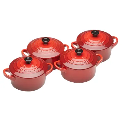 Le Creuset Mini-Cocotte 4er Set | Auflaufform Set | Steinzeug | 10 cm | spülmaschinengeeignet | kirschrot