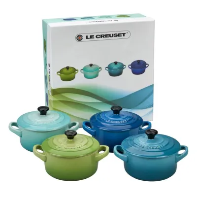 Le Creuset Mini-Cocotte 4er-Set 10cm | Steinzeug | Backofen- & Mikrowellengeeignet | Spülmaschinenfest | Meeresbrise