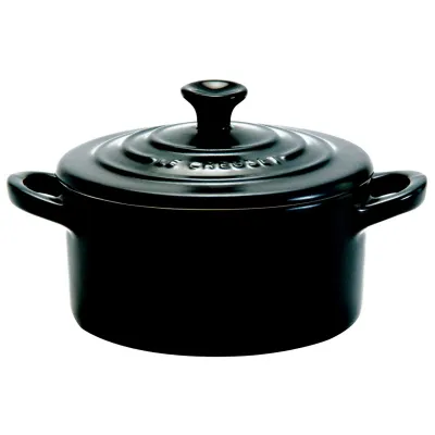 Le Creuset Mini Cocotte | Ø 10 cm | Auflaufform Steinzeug | schwarz glänzend | backofenfest | spülmaschinengeeignet