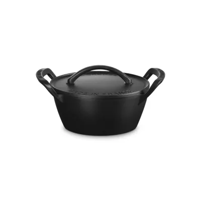 BBQ Outdoor Collection Bräter rund 25 cm | Gusseisen Schmortopf | stapelbar | emailliert | schwarz matt