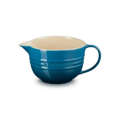 Le Creuset Rührschüssel mit Henkel Deep Teal | 2 Liter | Steinzeug | Ausgießer | Spülmaschinengeeignet | Blau