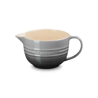 Le Creuset Rührschüssel mit Henkel FLINT | Teigschüssel 2L | Steinzeug | Ausgießer | Grau | 26,1x18,3x12,3cm