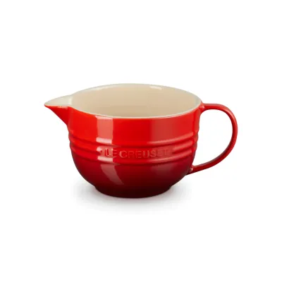 Le Creuset Rührschüssel Steinzeug | 2 Liter | mit Henkel & Ausgießer | Backschüssel | Kirschrot