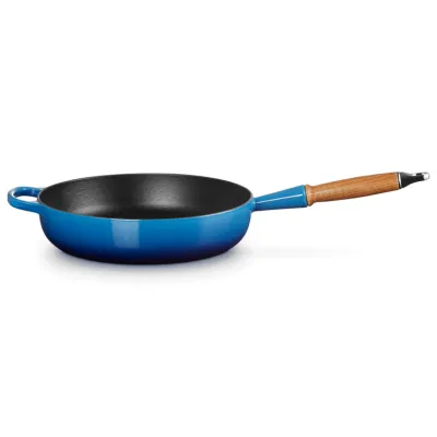 Le Creuset Sautépfanne SIGNATURE 28cm | Gusseisen | Holzgriff | 3,6l | für alle Herdarten | Azure Blau