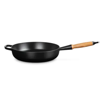 Le Creuset Sautépfanne | Signature 28cm | Gusseisen Bratpfanne | Holzgriff | induktionsgeeignet | schwarz matt