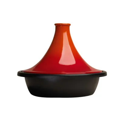 Le Creuset Tagine 31cm | Schmortopf aus Gusseisen & Steinzeug | Induktion geeignet | spülmaschinenfest | Ofenrot