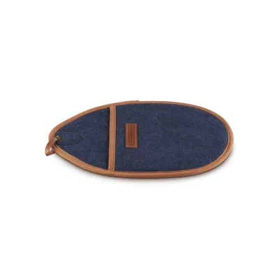 Le Creuset Topflappen Potholder 31x21cm Denim Blue | Hitzeschutz | 100% Baumwolle | Lederdetails | Blau