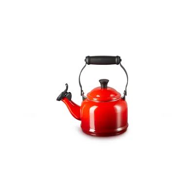 Le Creuset Wasserkessel Demi | 1,1l | emaillierter Stahl | Induktion geeignet | klappbarer Griff | Vintage | Kirschrot