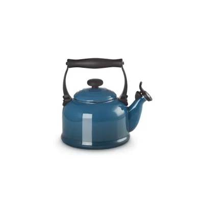 Wasserkessel TRADITION DEEP TEAL | Pfeifkessel Induktion 2L | emaillierter Stahl | ergonomischer Griff | blau