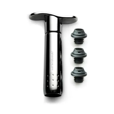 Le Creuset Weinpumpe WA-137 | Vakuum Weinverschluss Set | Metal Edition | ergonomisch | 3 Verschlüsse | schwarz