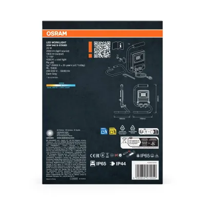 OSRAM LED-Arbeitslicht S-St.20W 840 | 20W | IP65 | schwenkbar | 2m Kabel | Aluminium | kompakt | Werkstatt