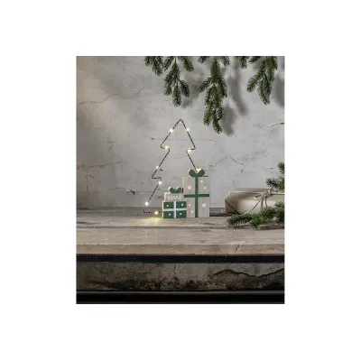 STAR TRADING LED-Innendekoration Jolly 272-37 | Tanne Geschenk Dekolicht | warmweiß | Timer | Holz/Metall | 27,5x19 cm