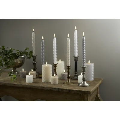 Star Trading LED-Echtwachs-Kerze 064-26 | Flamme Swirl | Timer | warmweiß | 15x7,5cm | gedrehtes Wachs | Grau
