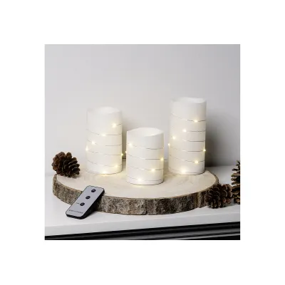 HI LED Wachskerzen 3er Set | Ø 7,5 cm | 10/12,5/15 cm Höhe | Timer | Echtwachs & Kunststoff | batteriebetrieben | weiß