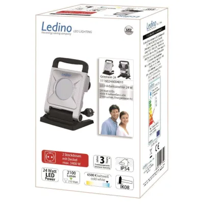 LEDINO Baustrahler Griesheim IP54 LED 24W 2100lm 6500K 2xSchuko