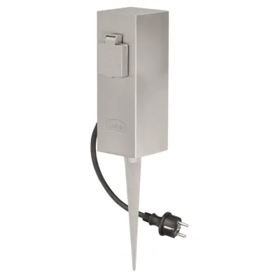 Ledino Steckdosensäule Connect S2 | 2-fach Außensteckdose mit Erdspieß | Edelstahl | IP44 | 3m Kabel