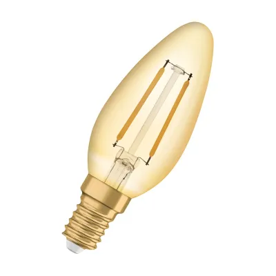 OSRAM LED-Kerzenlampe Vintage 1906 B10,5 | 1,5W E14 | warmweiß 2400K | Filament | 120lm | Gold | 15000h | Ø35mm