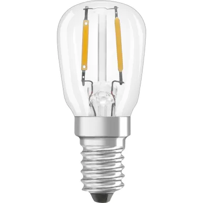 OSRAM LED Speziallampe T26 215086 | E14 | 1,6W | 50lm | warmweiß 2400K | Filament | 320° | klar | 63mm | für Kühlschrank