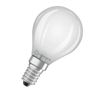LEDVANCE LED-Tropfenlampe E14 4W 470lm 2700K matt | Miniballform | Filament | warmweiß | 300° Abstrahlwinkel | weiß