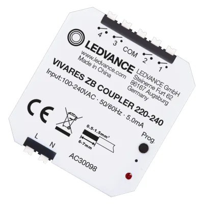 LEDVANCE Tasterkoppler VIVARES ZB COUPLER Zigbee 3.0 | 4 Eingänge | Unterputz | IP20 | 43x15x15 mm | IFTTT