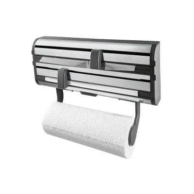 Leifheit Wandrollenhalter Parat Royal 2.0 25793 | Folienschneider für 3 Rollen | Edelstahl | Wandmontage | Silber