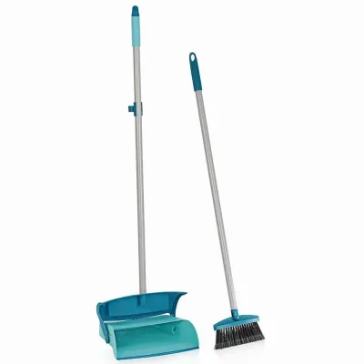 Leifheit Kehrset 41405 | Metallstiel | große Schaufel | verstellbares Gelenk | türkis