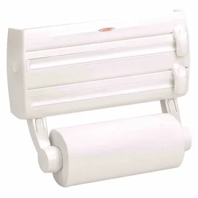 Leifheit Wandrollenhalter Parat F2 25771 | Folienschneider & Küchenrollenhalter | mit Gewürzablage | weiß