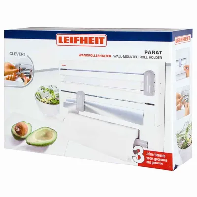Leifheit Wandrollenhalter Parat ComfortLine 25703 | Küchenrollenhalter für 3 Rollen | Folienschneider Edelstahl | Weiß
