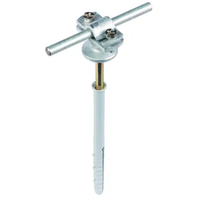 DEHN Leitungshalter 273740 | für Rundleiter 7-10 mm | Stahl verzinkt | mit Schraubschelle & Dübel | Wandabstand 20 mm
