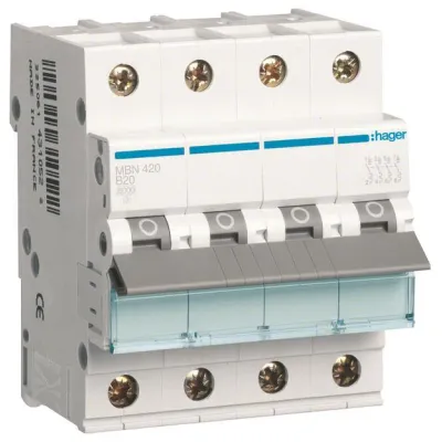 Hager Leitungsschutzschalter MBN420 | 4-polig | B-20A | 6kA | 400V AC | 4 TE | IP20 | für Unterputz