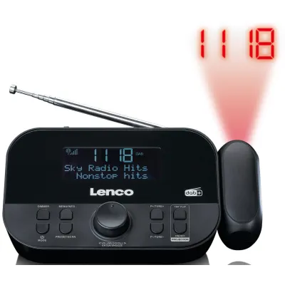 Lenco Uhrenradio CR-615BK | DAB+ FM Stereo | Projektion 180° | 60 Senderspeicher | 2 Weckzeiten | Sleep-Timer | Schwarz