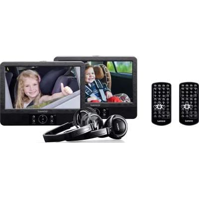 Lenco Tragbarer DVD-Player DVP-939 Dual-Set | 2x 9" TFT | USB/SD | Akku | 2 Kopfhörer | Auto Kopfstütze | Schwarz