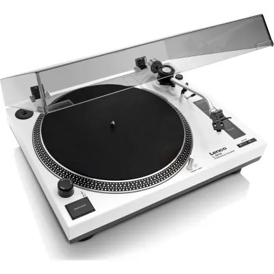 Lenco Plattenspieler L-3810 | Direktantrieb | USB-Anschluss | Vorverstärker | 33/45 U/min | Pitch-Control | Weiß