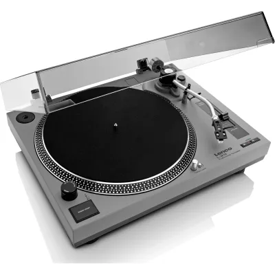 Lenco Plattenspieler L-3810 | Direktantrieb | USB-Anschluss | integrierter Vorverstärker | 33/45 U/min | grau