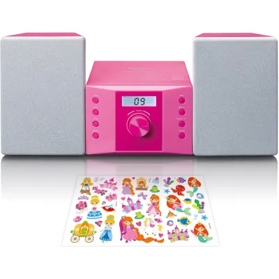 Lenco Kinder Mikroanlage MC-013 | CD-Player | UKW-Radio | AUX-Eingang | Stereo Kompaktanlage | 2x 3W | Pink