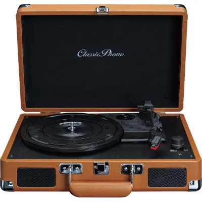 Classic Phono Koffer-Plattenspieler TT-10BN | Retro Design | 3 Geschwindigkeiten | Riemenantrieb | Holzgehäuse | Braun