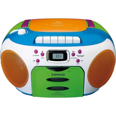Lenco Radio/CD/Kassettenrekorder SCD-971 | tragbar für Kinder | FM-UKW | CD-R/RW | Kopfhöreranschluss | mehrfarbig