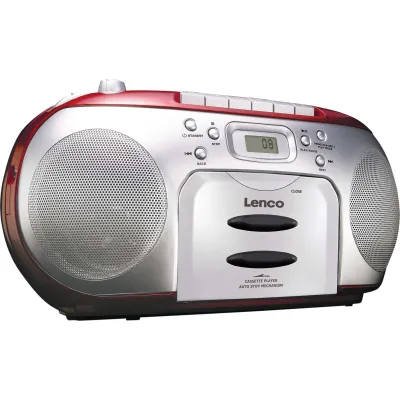 Lenco SCD-420RD Radio CD Kassetten-Player | tragbar | FM Stereo | Toplader | Netz/Batterie | rot