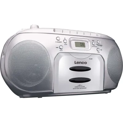 Lenco SCD-420SI CD-Radio mit Kassettendeck | FM/UKW | Kopfhöreranschluss | Netz- oder Batteriebetrieb | Silber