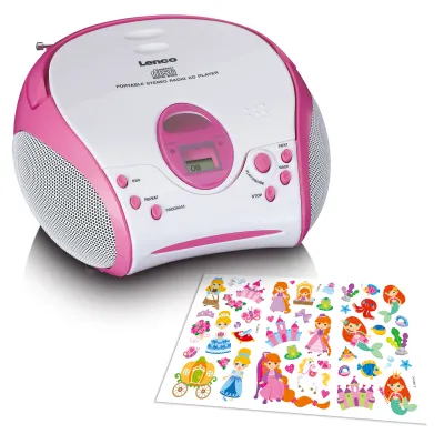 LENCO Boombox SCD-24PK kids CD-Player | FM-Radio | programmierbarer Speicher | AC/DC | Kopfhöreranschluss | pink