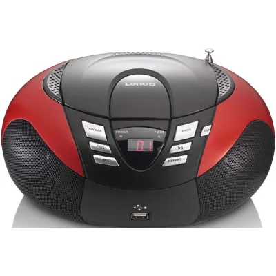 Lenco CD-Radio SCD-37 USB | tragbares UKW/MW-Radio & MP3-Player | USB-Anschluss | AUX-In | 2x1,5W Stereo | rot