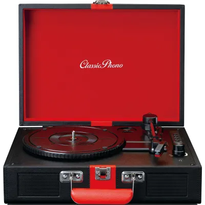 Classic Phono Koffer-Plattenspieler TT-110BKRD | Retro Bluetooth | 33/45/78 U/min | 2 Lautsprecher | Schwarz/Rot
