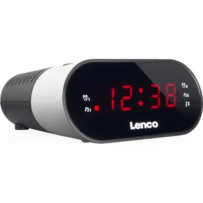 Lenco Uhrenradio CR-07 | FM-Radiowecker | 2 Weckzeiten | Sleeptimer | Snooze | LED-Anzeige | kompakt | weiß